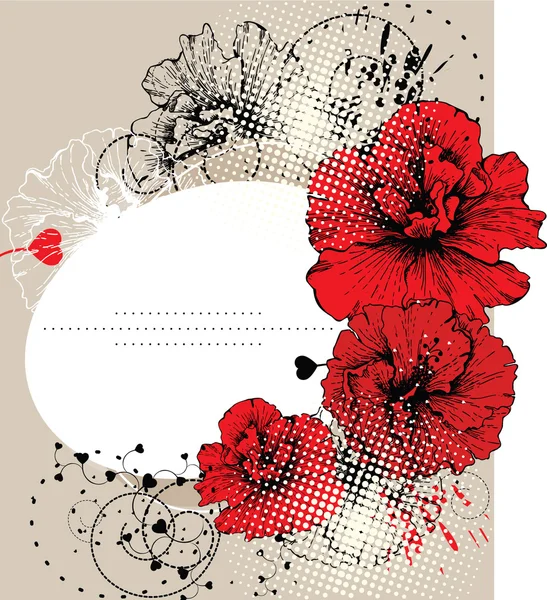 Rode hibiscus en het frame met een hart — Stockvector