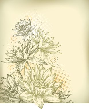 Background with hand drawn water lilies clipart