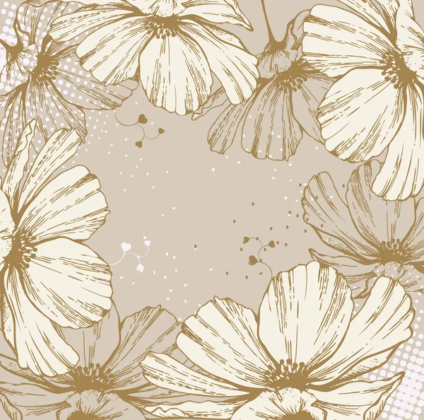 Arrière-plan avec des fleurs et des cœurs florissants — Image vectorielle