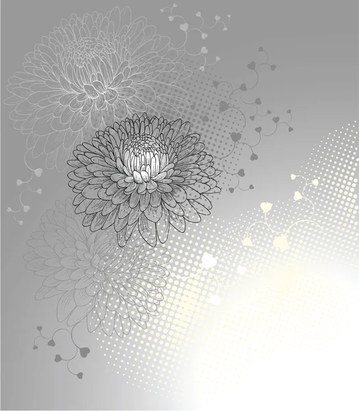 Fond avec chrysanthèmes et coeur — Image vectorielle