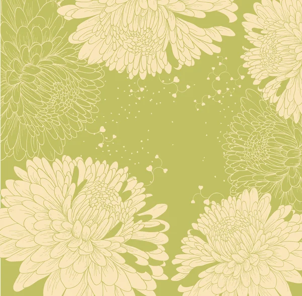 Fond avec chrysanthèmes et coeur — Image vectorielle