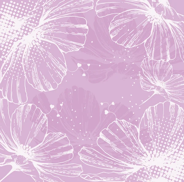 节日背景与盛开的雏菊和心 — 图库矢量图片