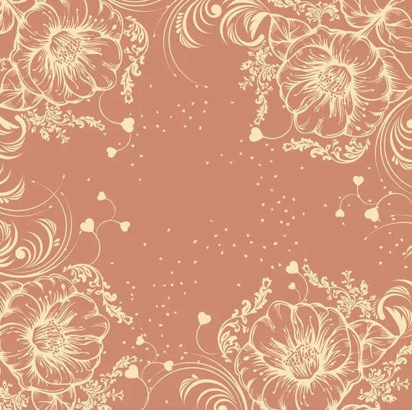 花卉背景手绘制的鲜花和心 — 图库矢量图片