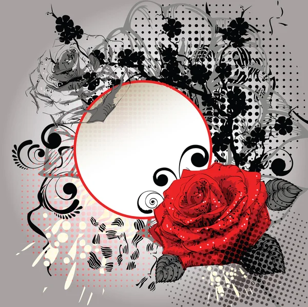 Πλαίσιο με ένα κόκκινο τριαντάφυλλο και ένα μαύρο υποκατάστημα eps10 — Διανυσματικό Αρχείο