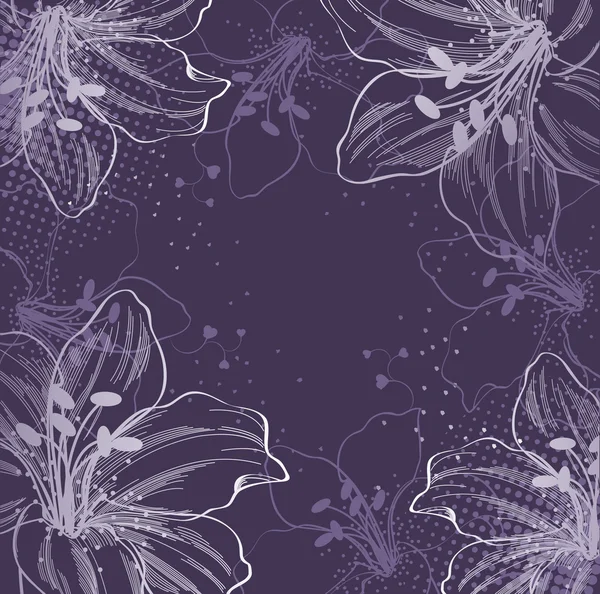Fondo púrpura con lirios florecientes — Archivo Imágenes Vectoriales