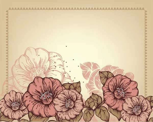 Vintage πλαίσιο με ροζ λουλούδια — Διανυσματικό Αρχείο