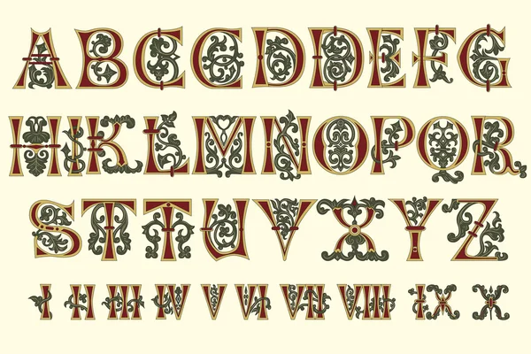 Alphabet Chiffres médiévaux et romains — Image vectorielle