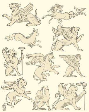 Set of animals and medieval scenes clipart
