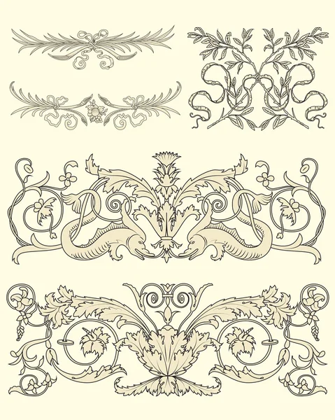 Uppsättning av fem klassiska ornament — Stock vektor