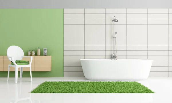 极简主义的绿色和白色浴室 — 图库照片