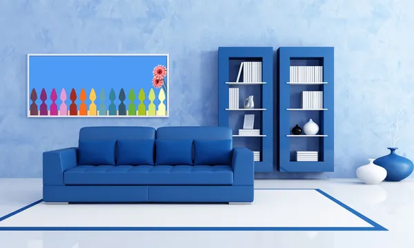 Blauwe woonkamer — Stockfoto