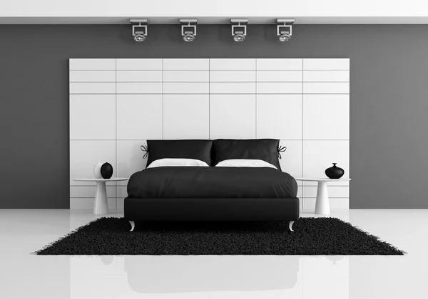 Schwarz-weißes Schlafzimmer — Stockfoto