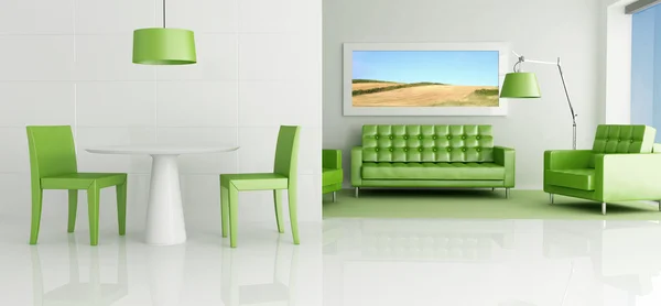 Зеленая и белая гостиная — стоковое фото