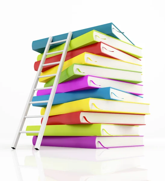Stack of book and white ladder — Stock Photo, Image