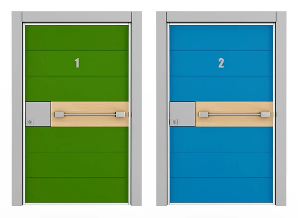 绿色和蓝色的装甲的门 — 图库照片