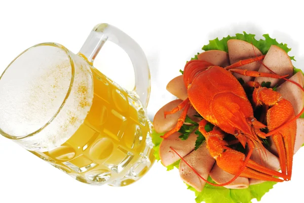 Red crayfish and mug of beer — Stock Photo, Image