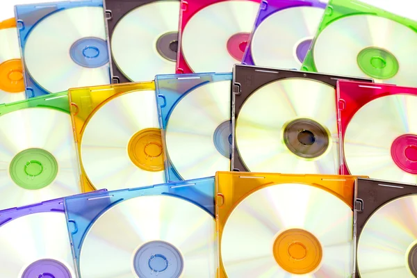 Kolorowe płyt CD w pudełkach — Zdjęcie stockowe