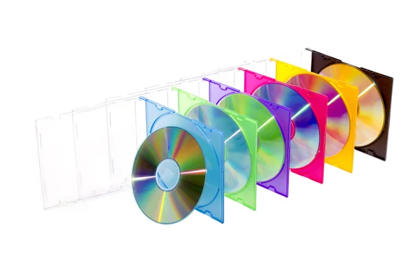 CD в цветных коробках — стоковое фото