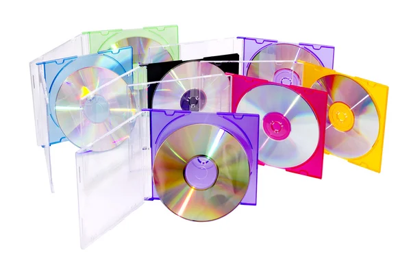 CD в раскрытых цветных коробках — стоковое фото