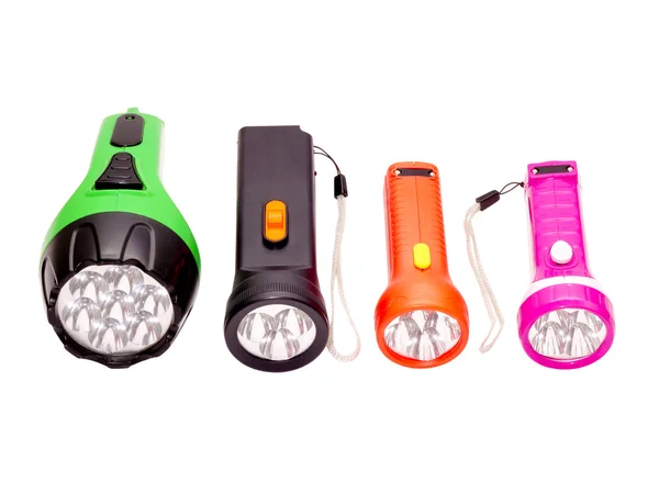 Vier unterschiedlich farbige LED-Taschenlampe — Stockfoto
