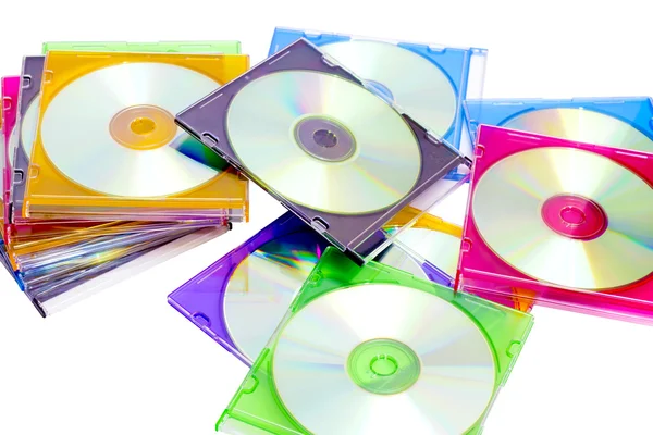 Barevné CD v krabicích — Stock fotografie