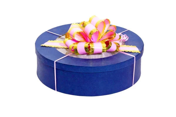 Yuvarlak mavi hediye kutusu — Stok fotoğraf