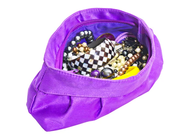 Κυρίες μωβ τσάντα με κοσμήματα — Φωτογραφία Αρχείου