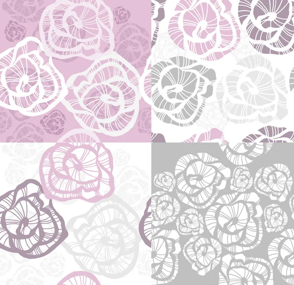 Abstracte naadloze floral roos patroon set — Stockvector