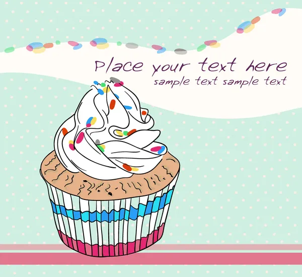 Cartão de aniversário bonito com cupcake — Vetor de Stock