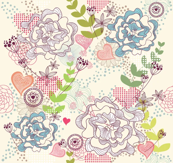 かわいいカラフルなシームレス パターン、壁紙または花および彼と背景 — ストックベクタ