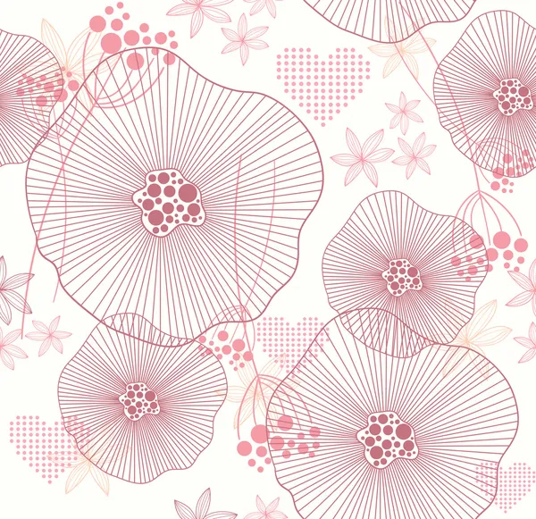 Cute pink seamless pattern, wallpaper or background with flowers and he — Stock Vector