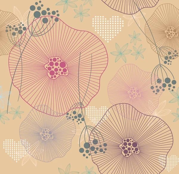 Mignon motif coloré sans couture, papier peint ou fond avec des cœurs de fleurs — Image vectorielle