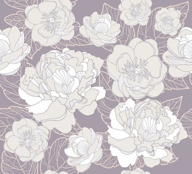 Seamless floral pattern. Background with peonies and cherry blossom flowers clipart