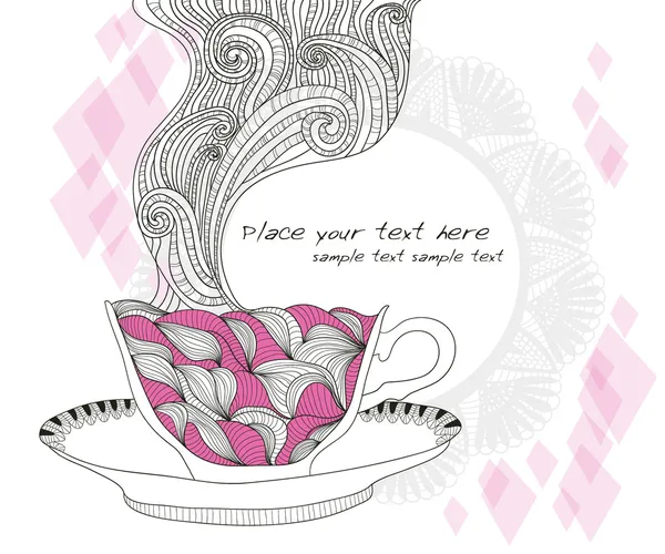 Caffè e tè tazza di sfondo con motivo astratto scarabocchio . — Vettoriale Stock