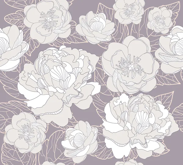 Sömlös blommönster. bakgrund med pioner och cherry blossom blommor — Stock vektor
