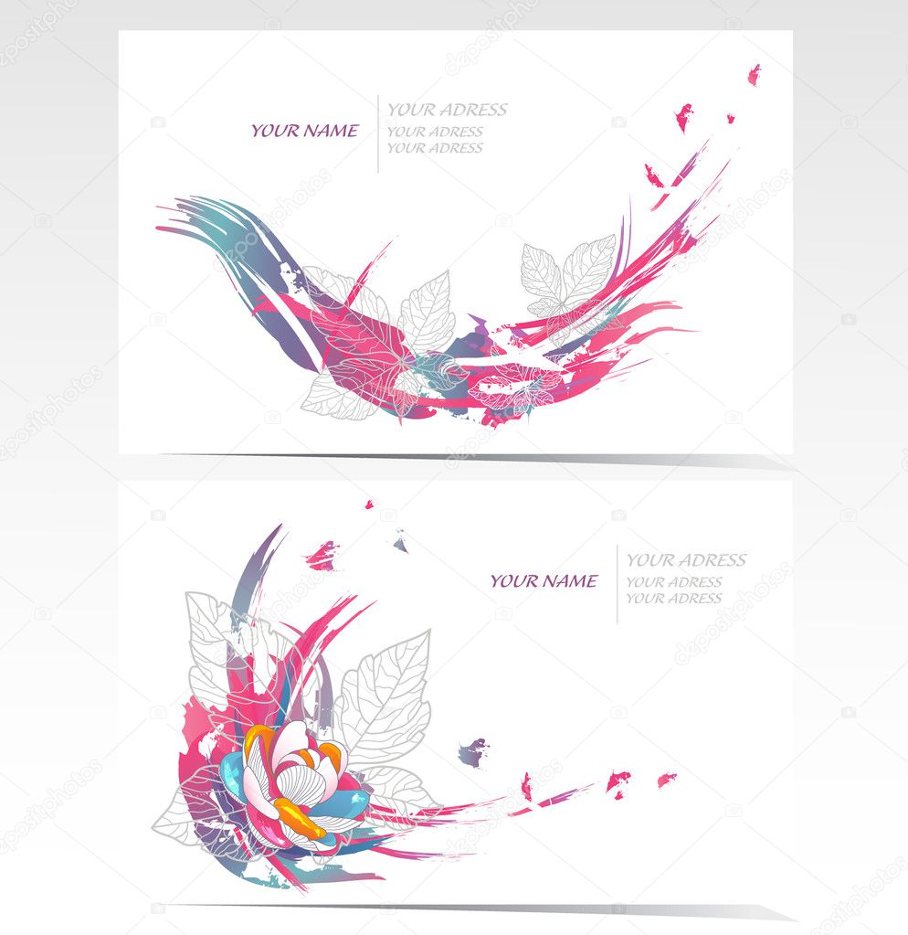 Vector business card set with floral elements. Backgrounds with flowers and