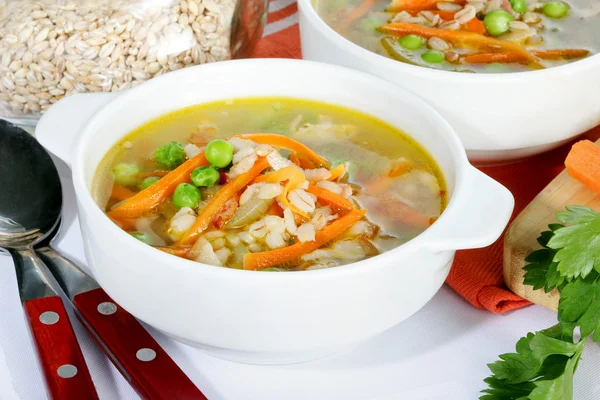 Pearl barley soup with vegetables — Stock Photo, Image