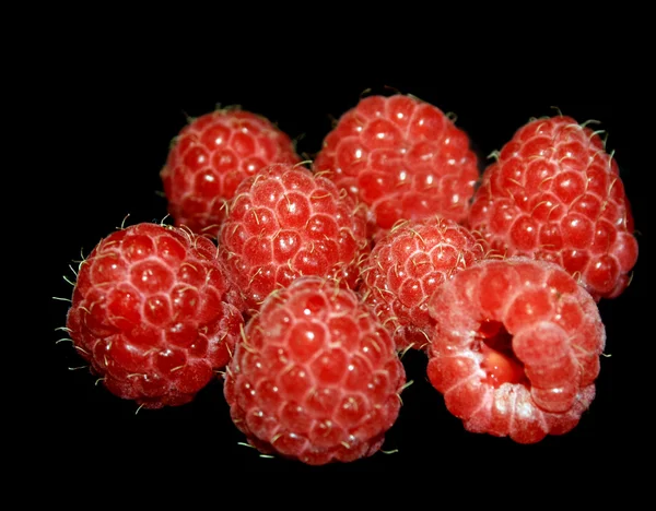 Raspberries on black background — Stock Photo, Image