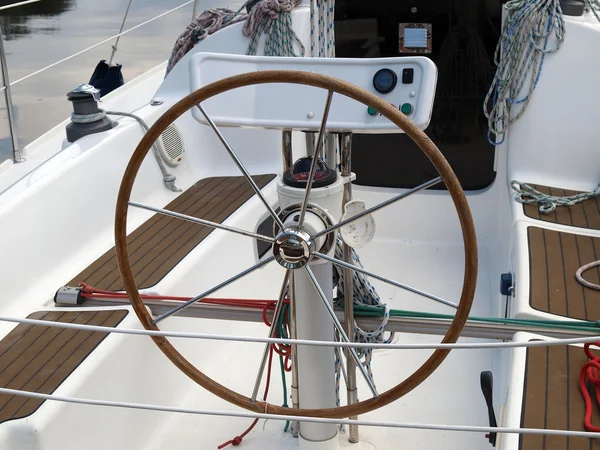 Steering wheel of the sailing yacht. Royalty Free Stock Images