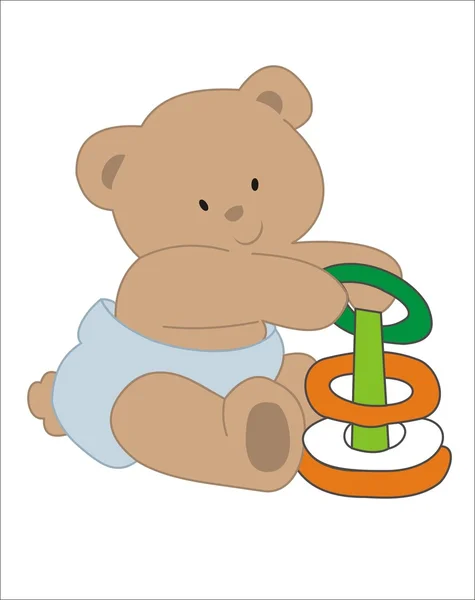 Baby bear with his toy for thinking — Stock Vector
