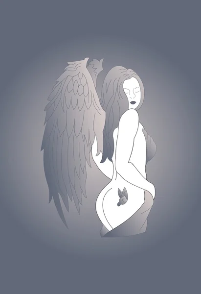 Femme avec ange, ailes et un tatouage — Image vectorielle