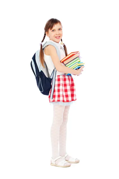 Mooie schoolmeisje met boeken — Stockfoto
