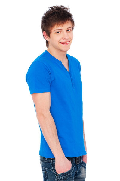 Happy guy in blue t-shirt