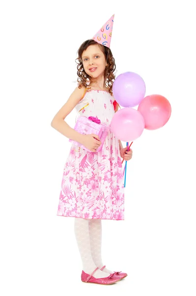Radostné dívka s balónky — Stock fotografie