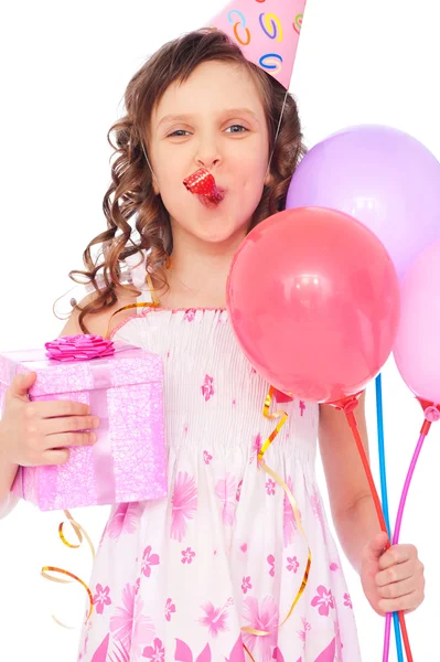 Menina alegre com balões — Fotografia de Stock
