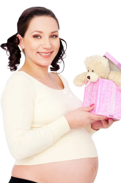 Schwangere mit Spielzeug — Stockfoto