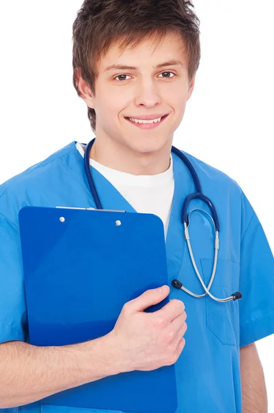Unga smiley sjuksköterska pojke med stetoskop — Stockfoto