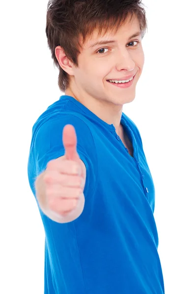 Sonriente chico mostrando pulgares hacia arriba — Foto de Stock