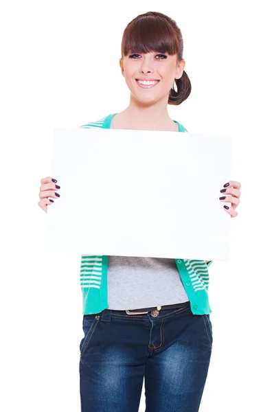 Woman holding empty blank — Stock Photo, Image
