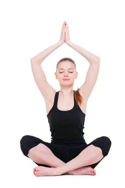 Calma bella donna che fa esercizio di yoga — Foto Stock